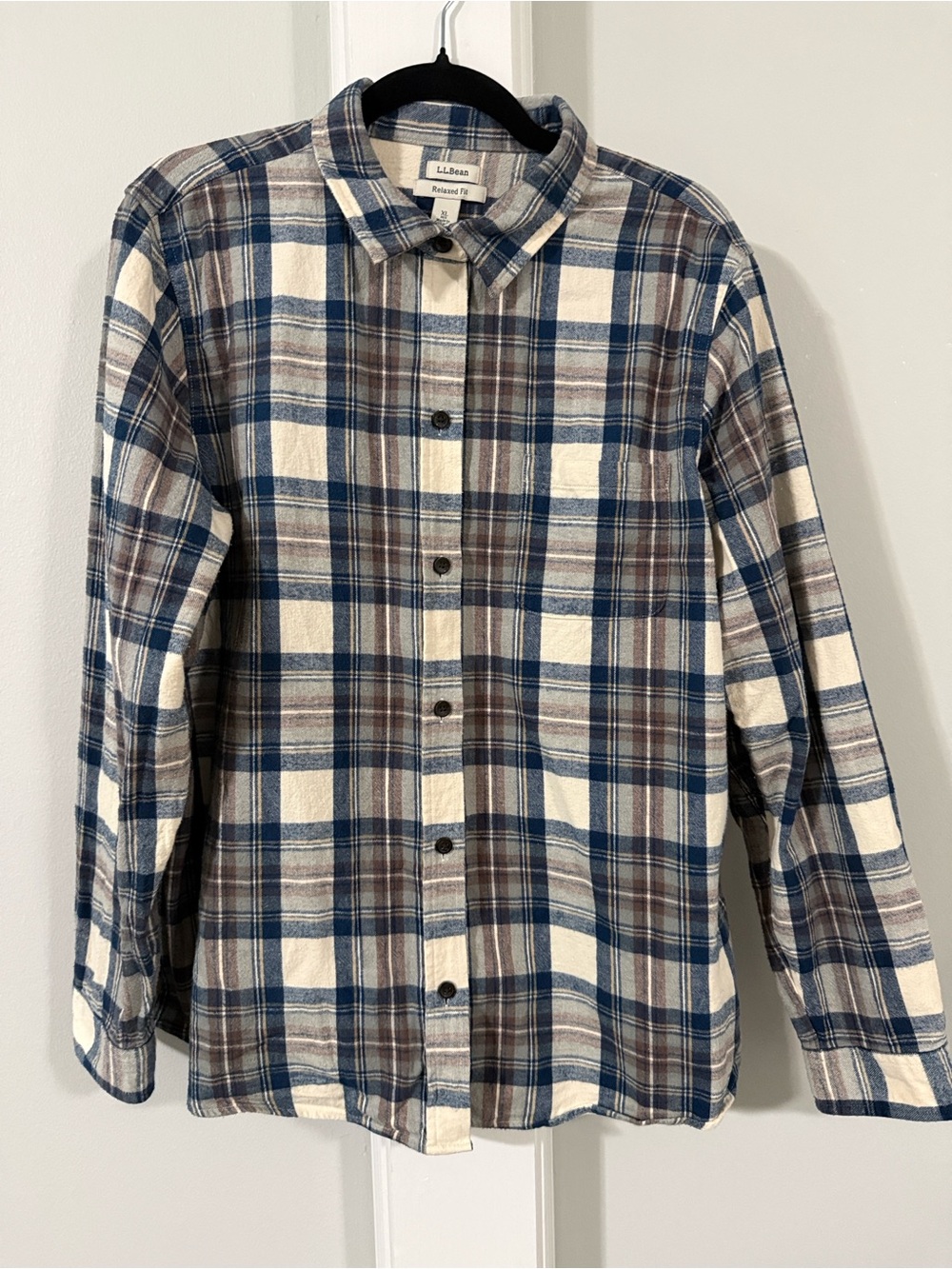L.L. Bean Women's Plaid Button-Up Flannel, Blue & Brown